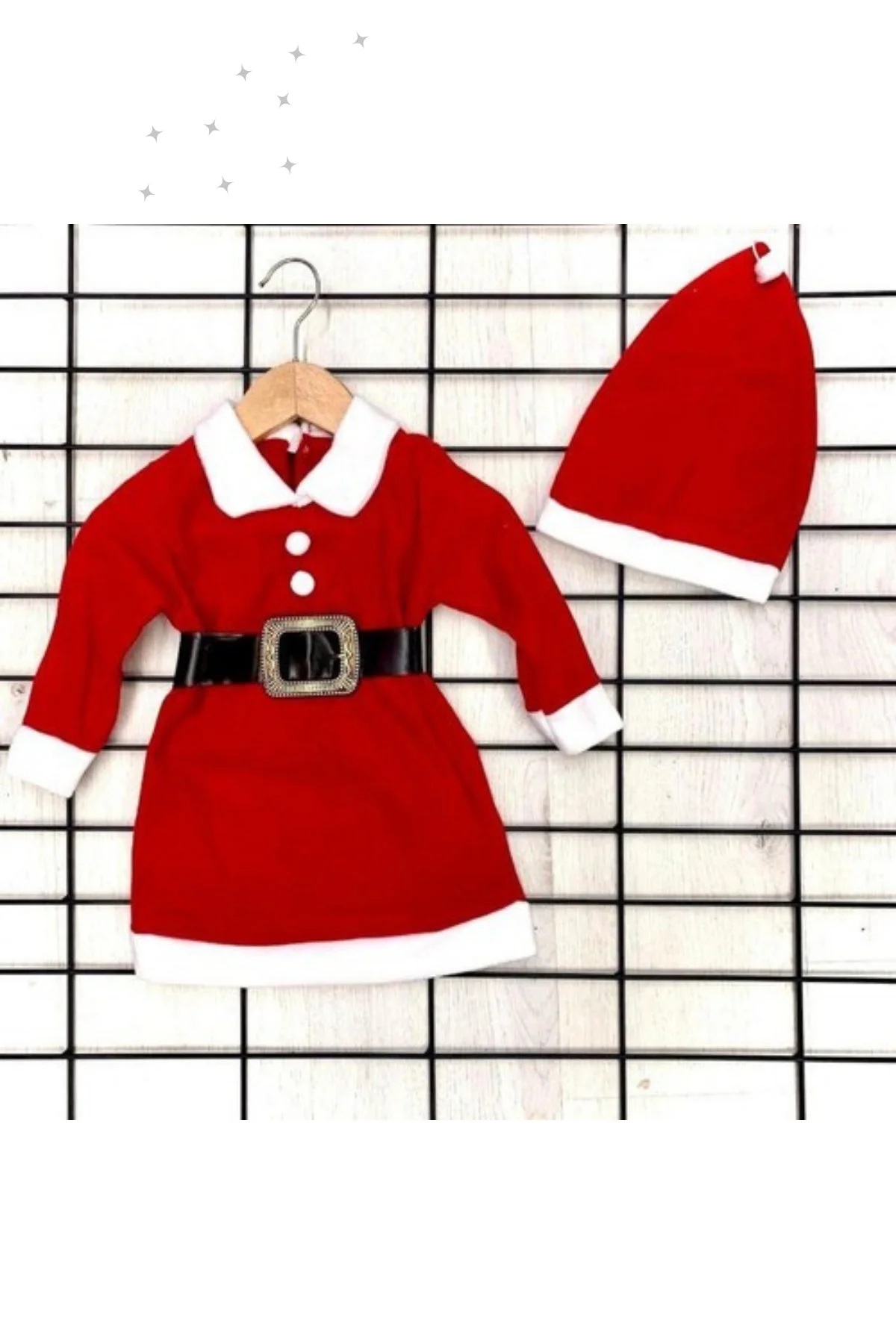 Kız Çocuk Noel Anne Yılbaşı Kostümü Etekli Şapkalı Elbise Yılbaşı