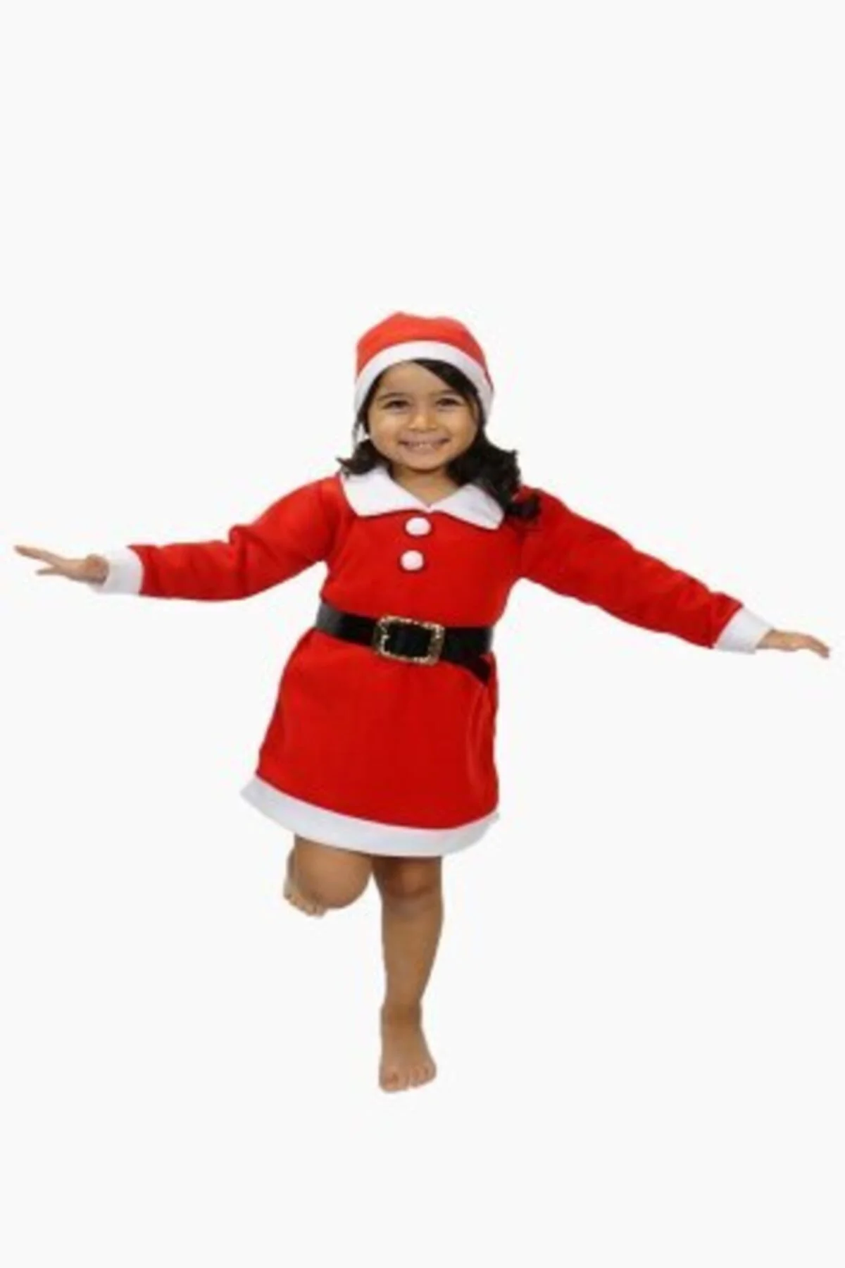 Kız Çocuk Noel Anne Kostümü - Noel Baba Elbisesi - Noel Anne Kost