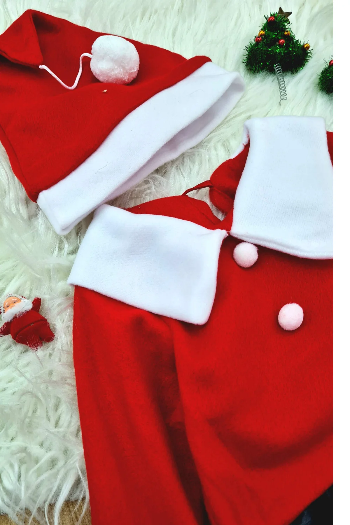 Kız Çocuk Noel Anne Yılbaşı Kostümü Etekli Şapkalı Elbise Yılbaşı