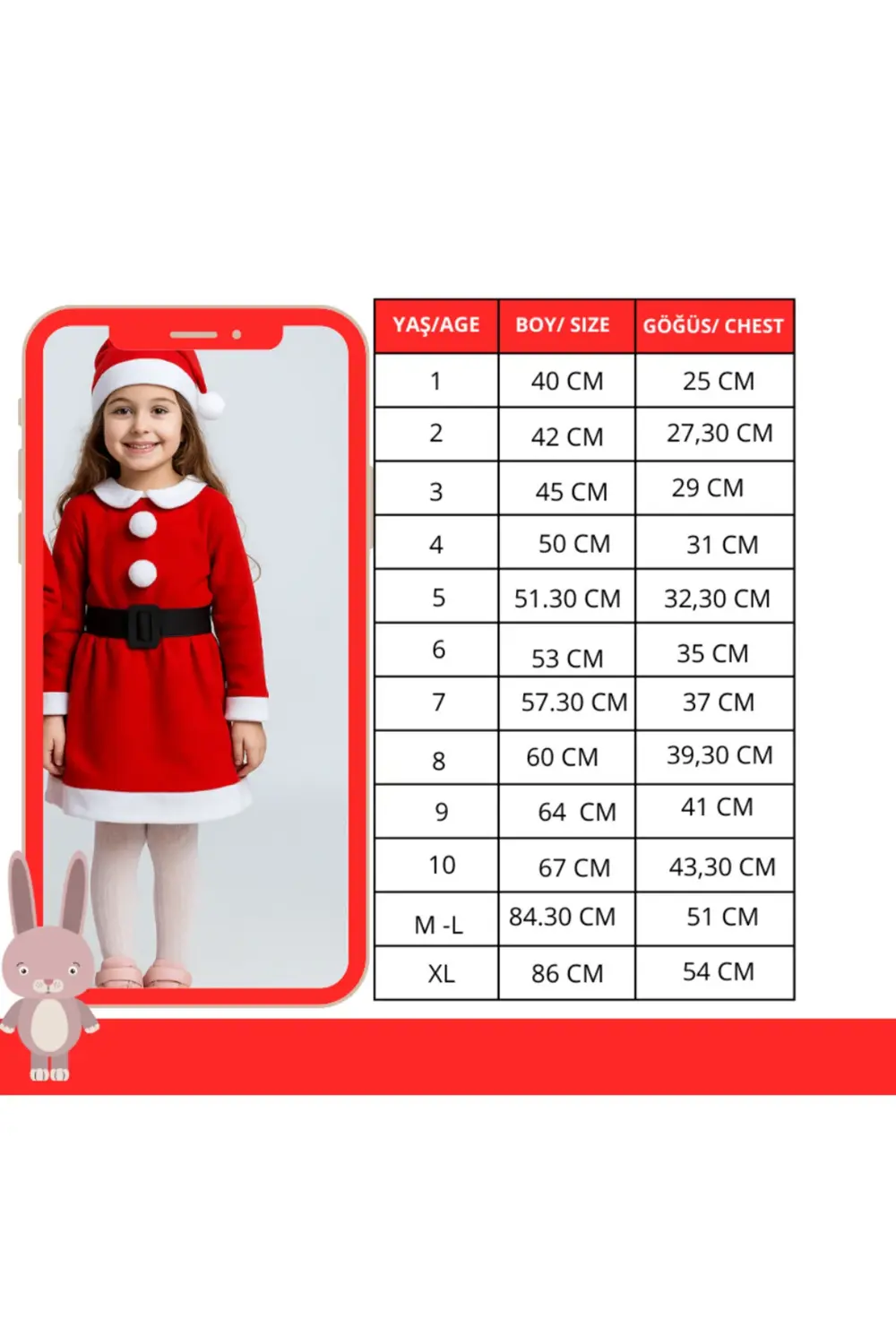 Dylis - Kız Çocuk Noel Elbise Noel Baba Kıyafeti Kostümü Yılbaşı Hediye