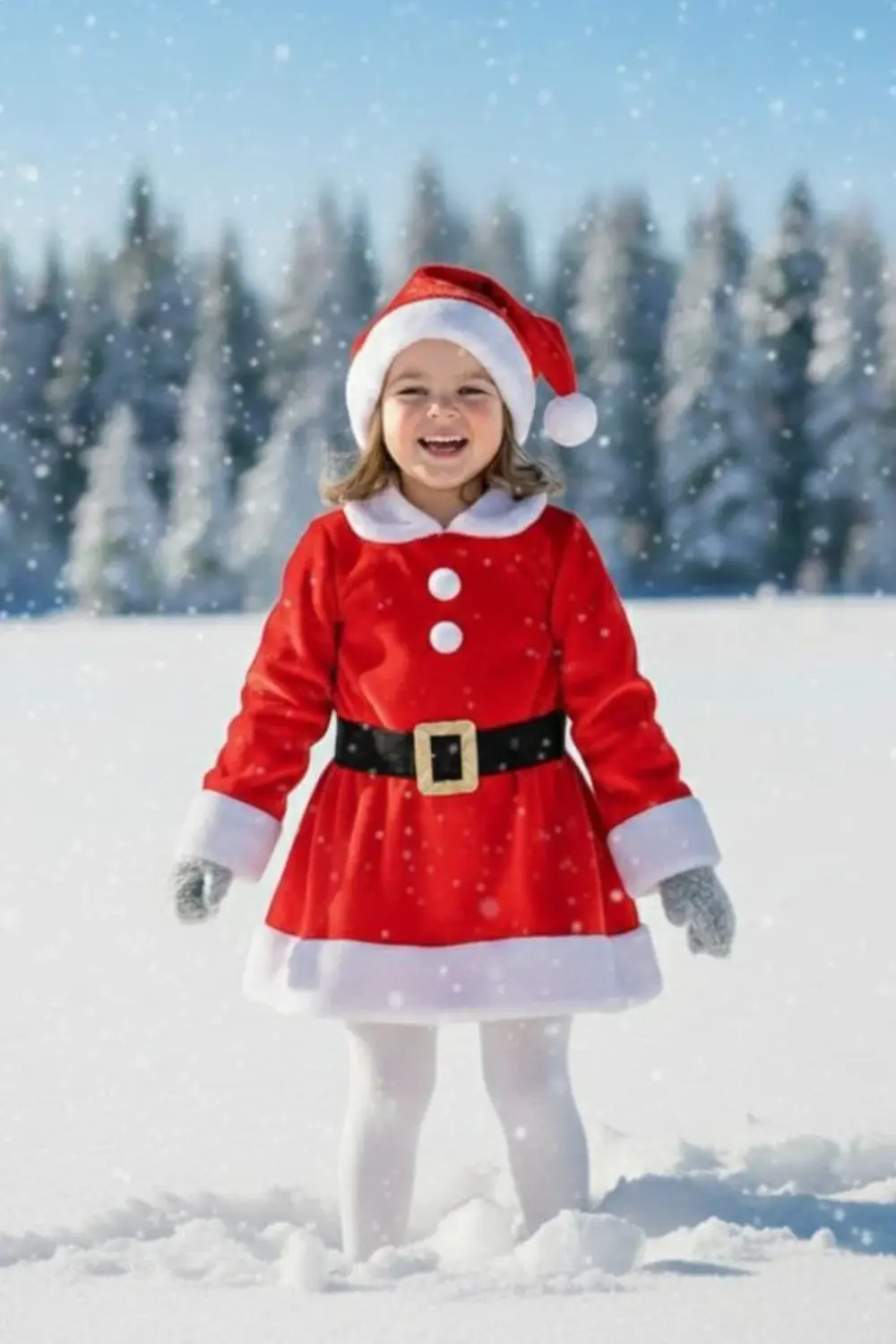 Parti Kırtasiye Kız Çocuk Noel Kırmızı Santa Elbisesi Kar Temalı Yeni Yıl Parti K