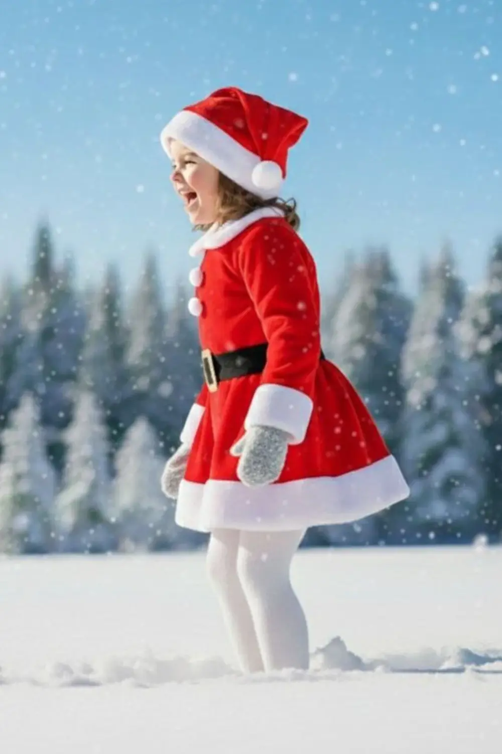 Parti Kırtasiye Kız Çocuk Noel Kırmızı Santa Elbisesi Kar Temalı Yeni Yıl Parti K