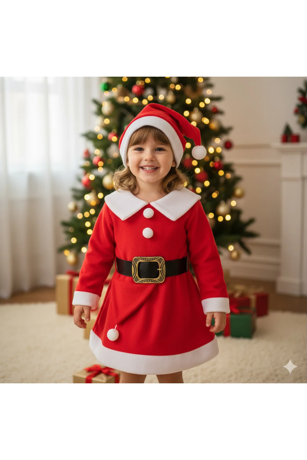 Kız Çocuk Noel Kostümü Yılbaşı Kıyafeti Noelanne