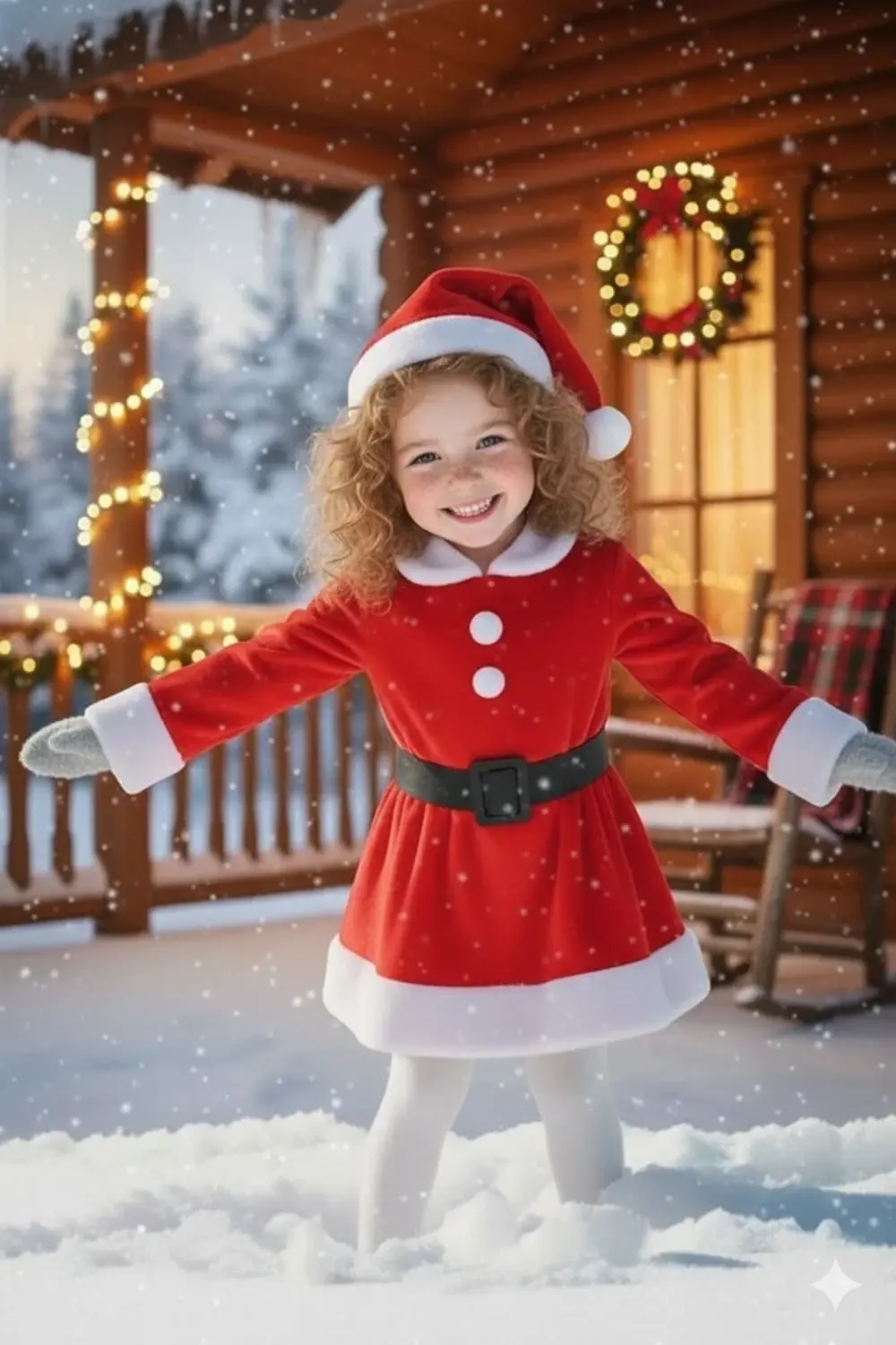 Parti Kırtasiye Kız Çocuk Noel Santa Kıyafeti Kırmızı Kar Desenli Kışlık Yılbaşı