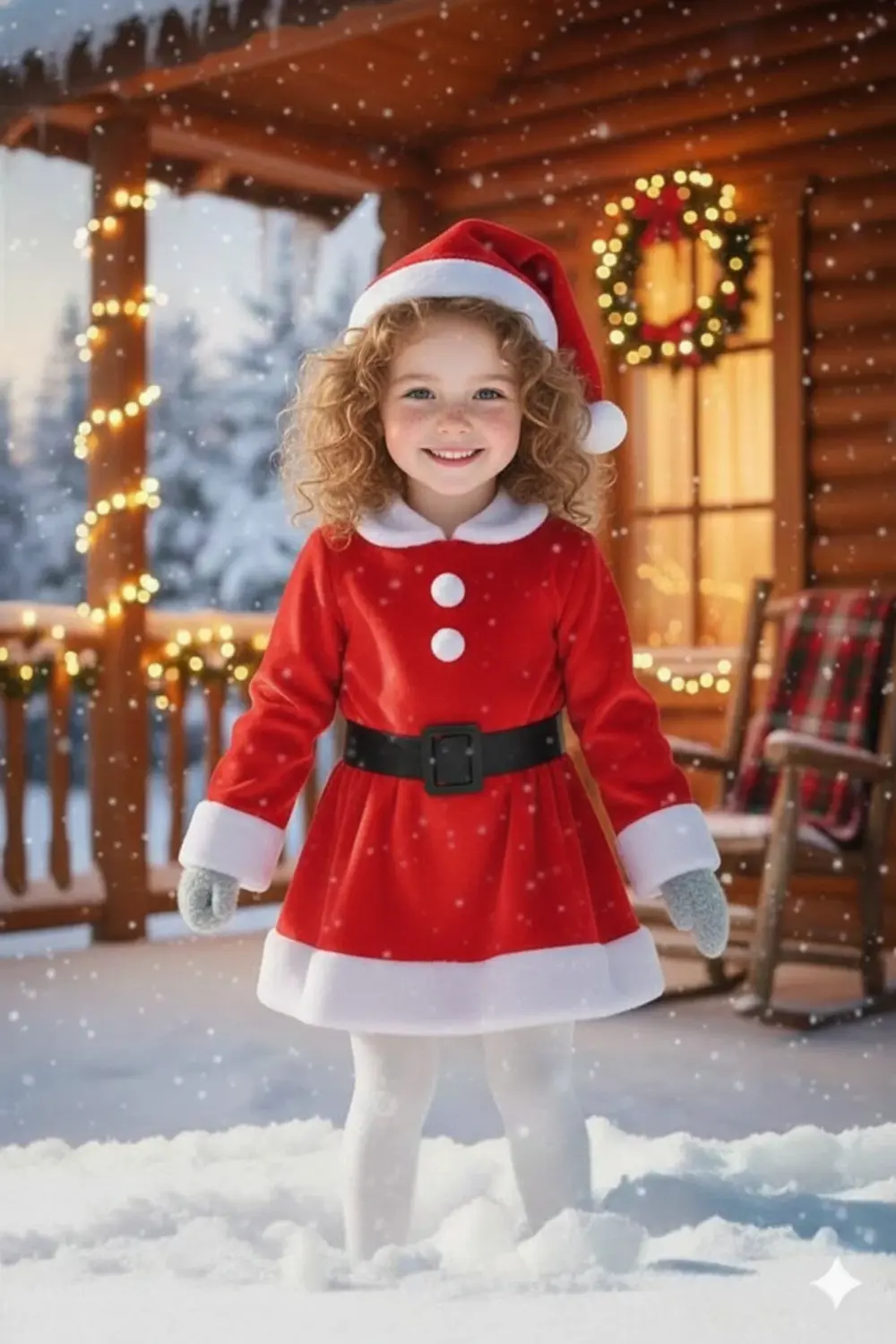 Parti Kırtasiye Kız Çocuk Noel Santa Kıyafeti Kırmızı Kar Desenli Kışlık Yılbaşı