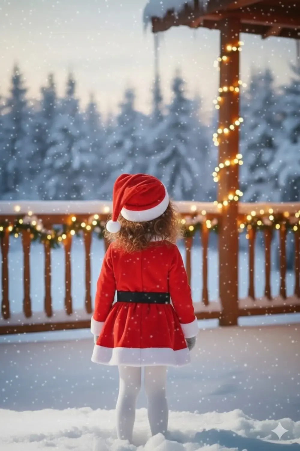 Parti Kırtasiye Kız Çocuk Noel Santa Kıyafeti Kırmızı Kar Desenli Kışlık Yılbaşı