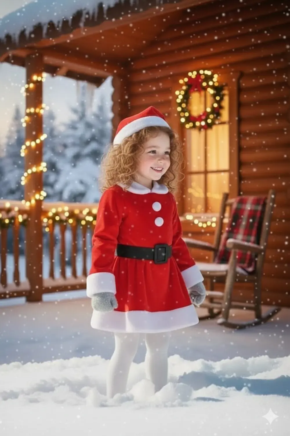 Parti Kırtasiye Kız Çocuk Noel Santa Kıyafeti Kırmızı Kar Desenli Kışlık Yılbaşı