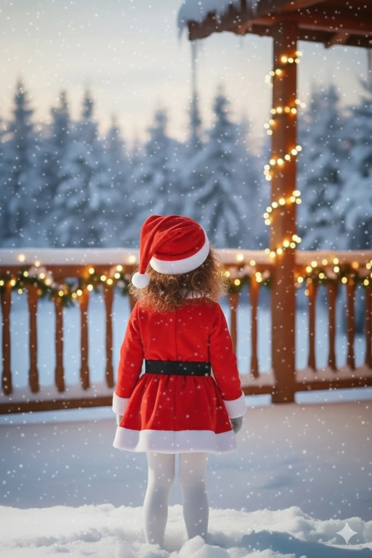 Kız Çocuk Noel Santa Kıyafeti Kırmızı Kar Desenli Kışlık Yılbaşı 