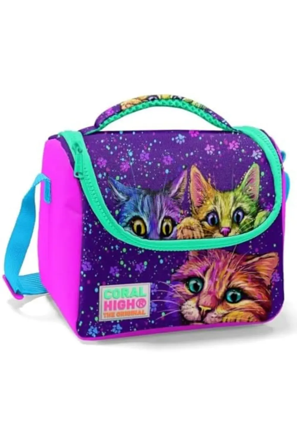 Kız Çocuk Pembe Mor Kediler Okul Beslenme Çantası - Thermo Yalıtı