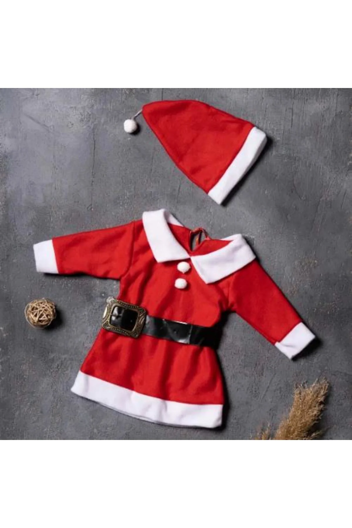 Kız Çocuk Polar Yılbaşı Noel Elbise Şapka Takım