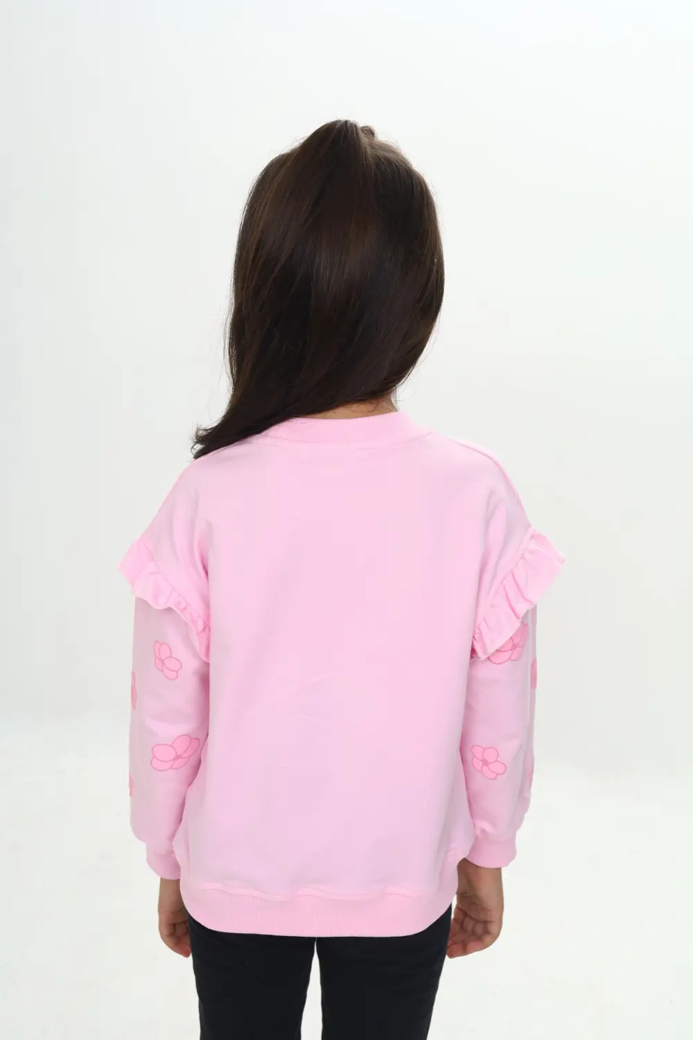 Kız Çocuk Relax Fit Bisiklet Yaka Düşük Omuz Baskılı Sweatshirt -