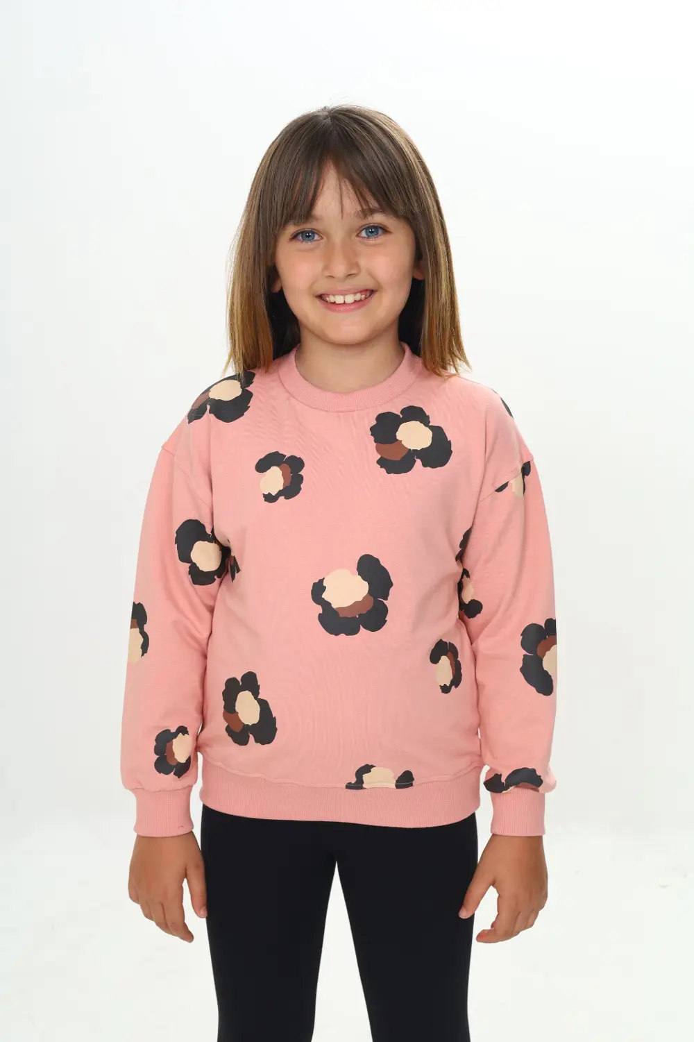 Kız Çocuk Relax Fit Bisiklet Yaka Düşük Omuz Baskılı Sweatshirt -