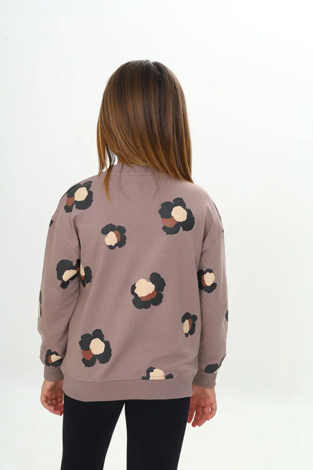 Kız Çocuk Relax Fit Bisiklet Yaka Düşük Omuz Baskılı Sweatshirt -