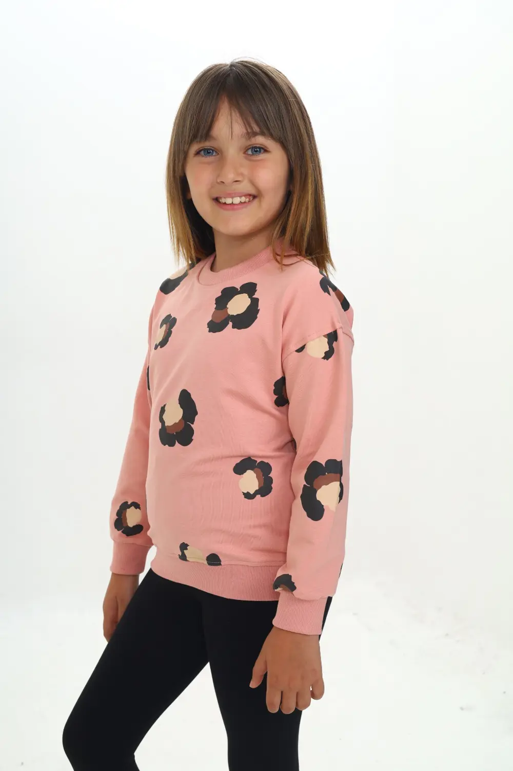 Kız Çocuk Relax Fit Bisiklet Yaka Düşük Omuz Baskılı Sweatshirt -