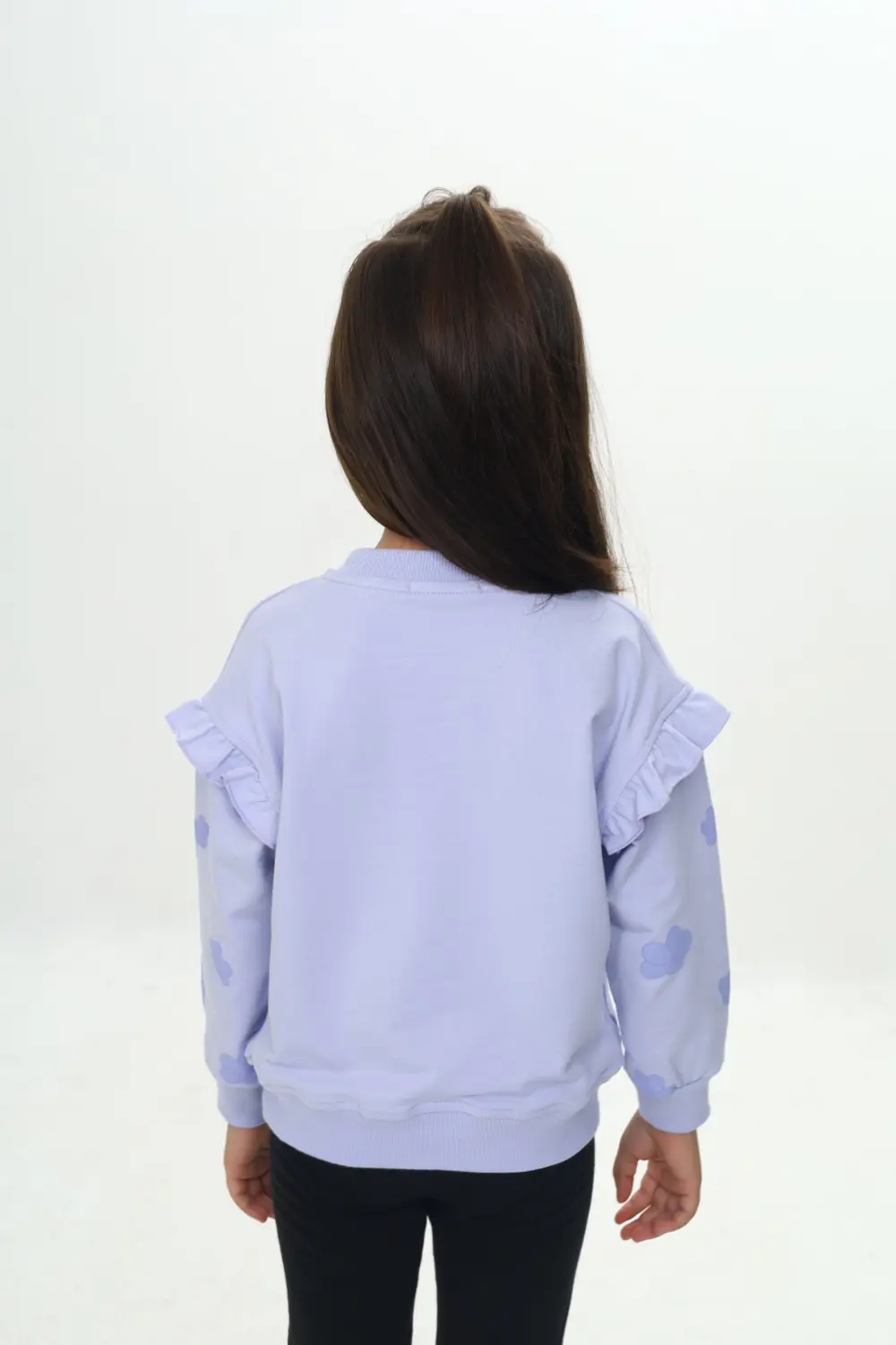 Kız Çocuk Relax Fit Bisiklet Yaka Düşük Omuz Baskılı Sweatshirt -