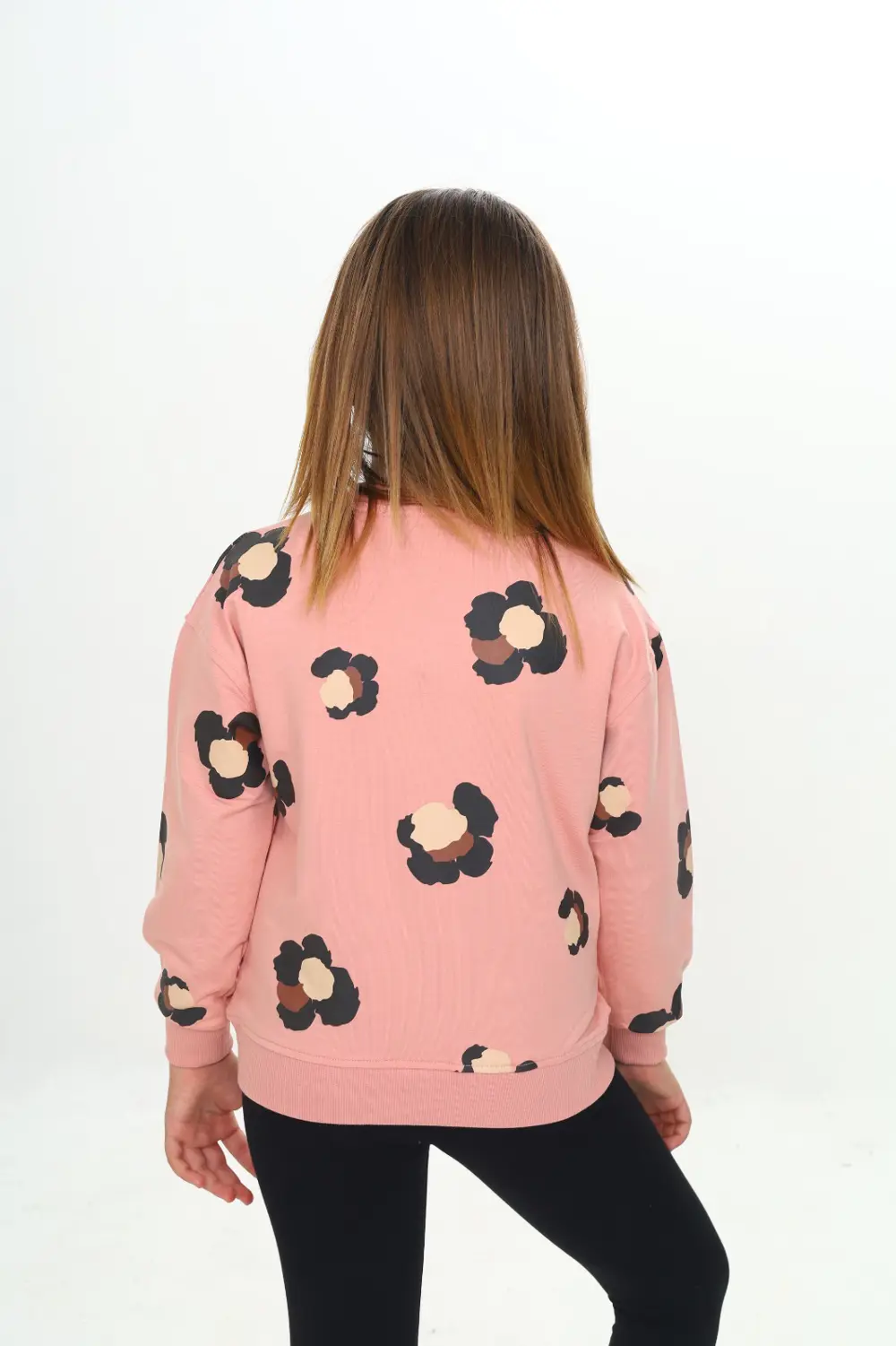 Kız Çocuk Relax Fit Bisiklet Yaka Düşük Omuz Baskılı Sweatshirt -