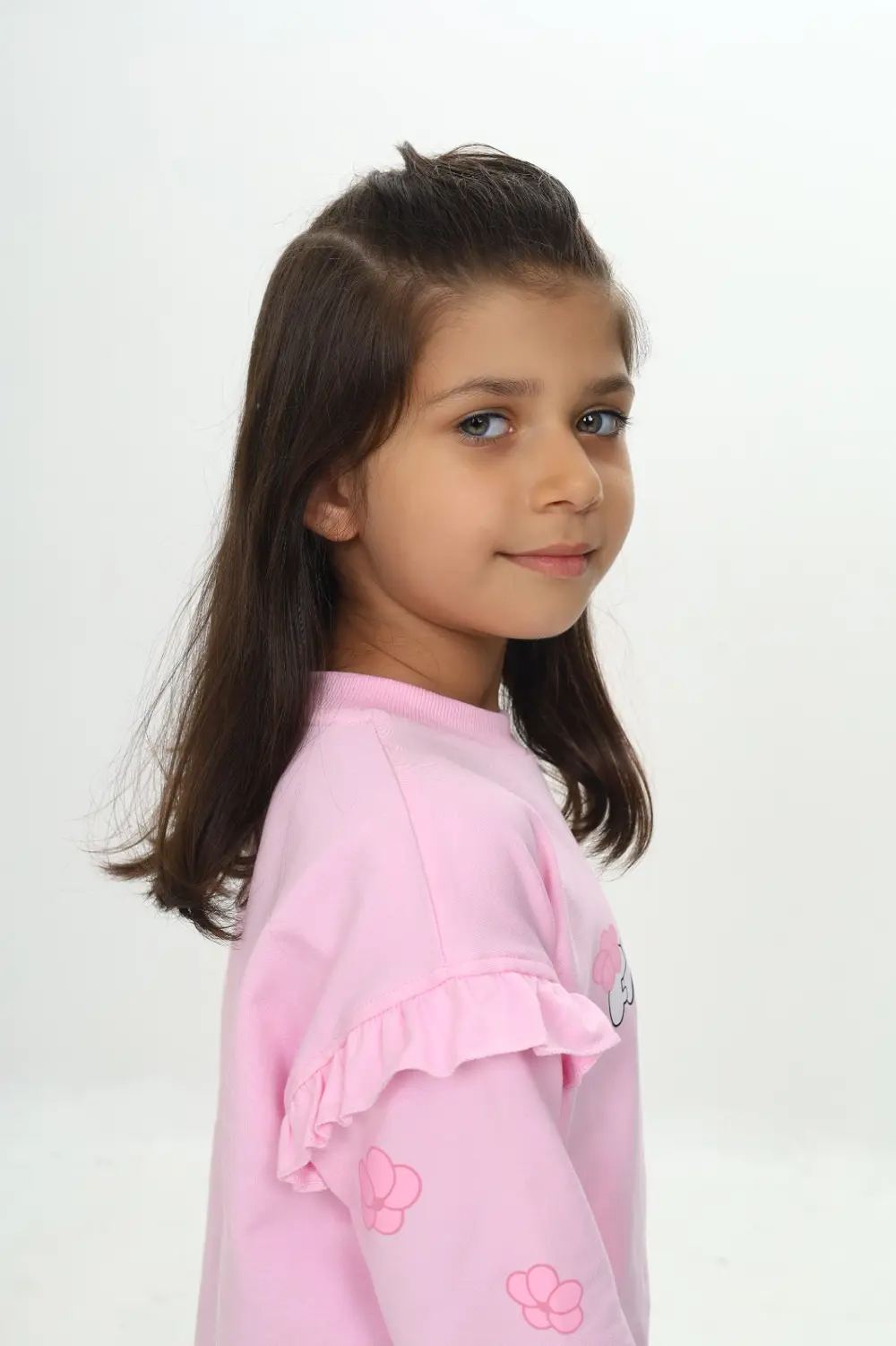 Kız Çocuk Relax Fit Bisiklet Yaka Düşük Omuz Baskılı Sweatshirt -