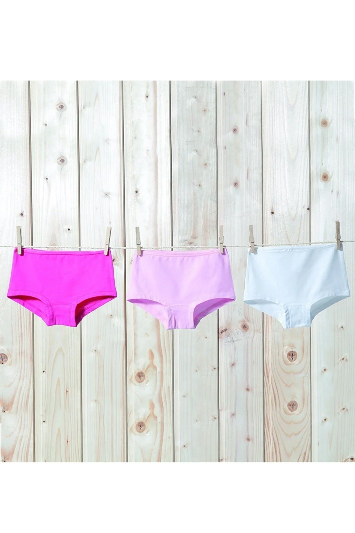 Kız Çocuk Renkli Pamuk 3'lü Paket Boxer