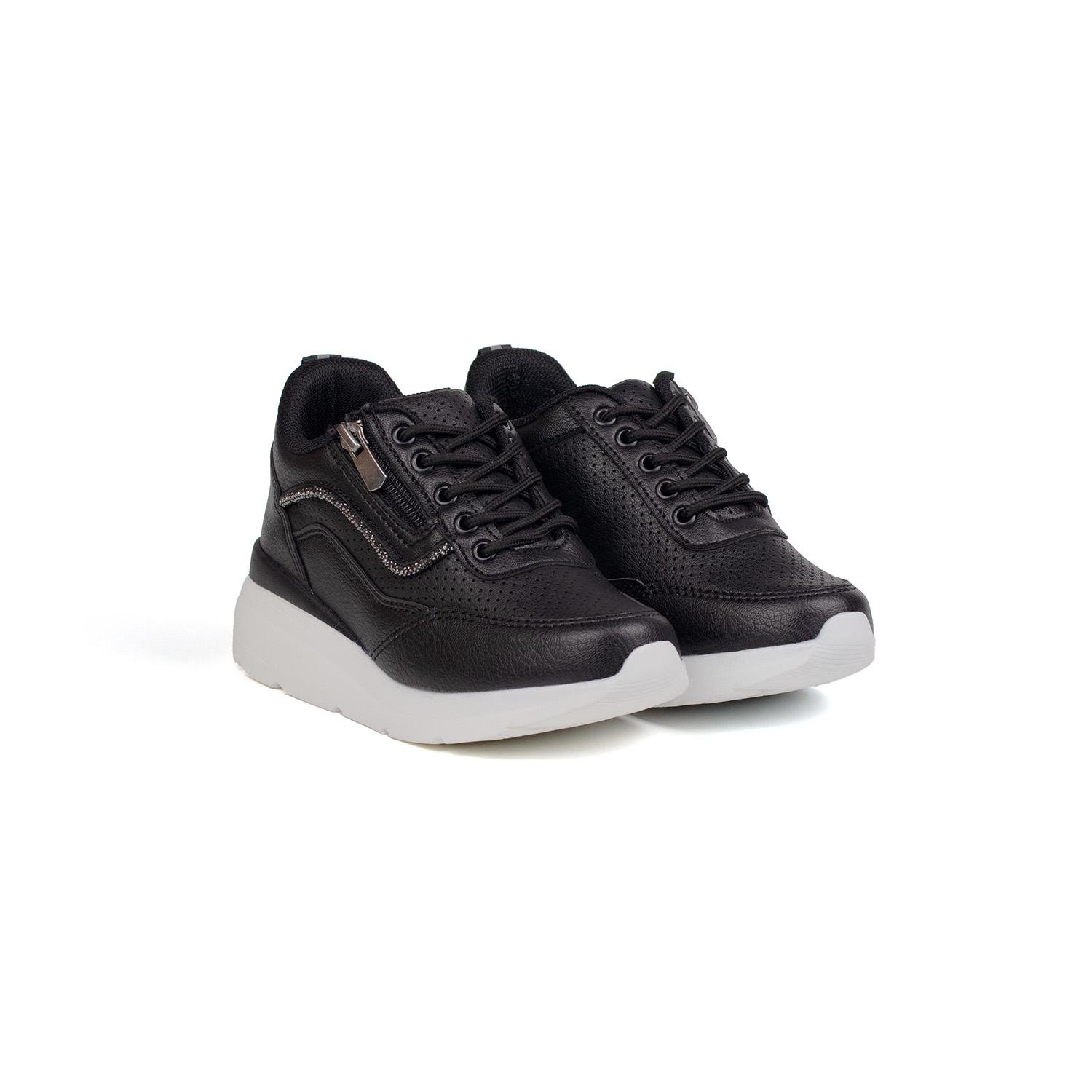 Kajila Kız Çocuk Siyah Beyaz Fermuarlı Bağcıklı Taşlı Sneaker Dolgu Taba