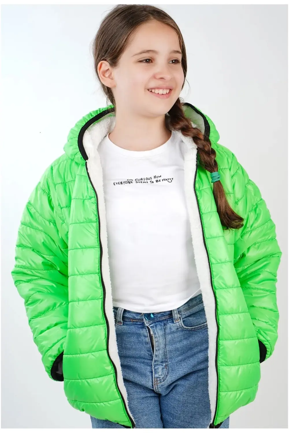 KIZ ÇOCUK SU VE RÜZGAR GEÇİRMEZ İÇİ WERSOFTLU KAPŞONLU MONT