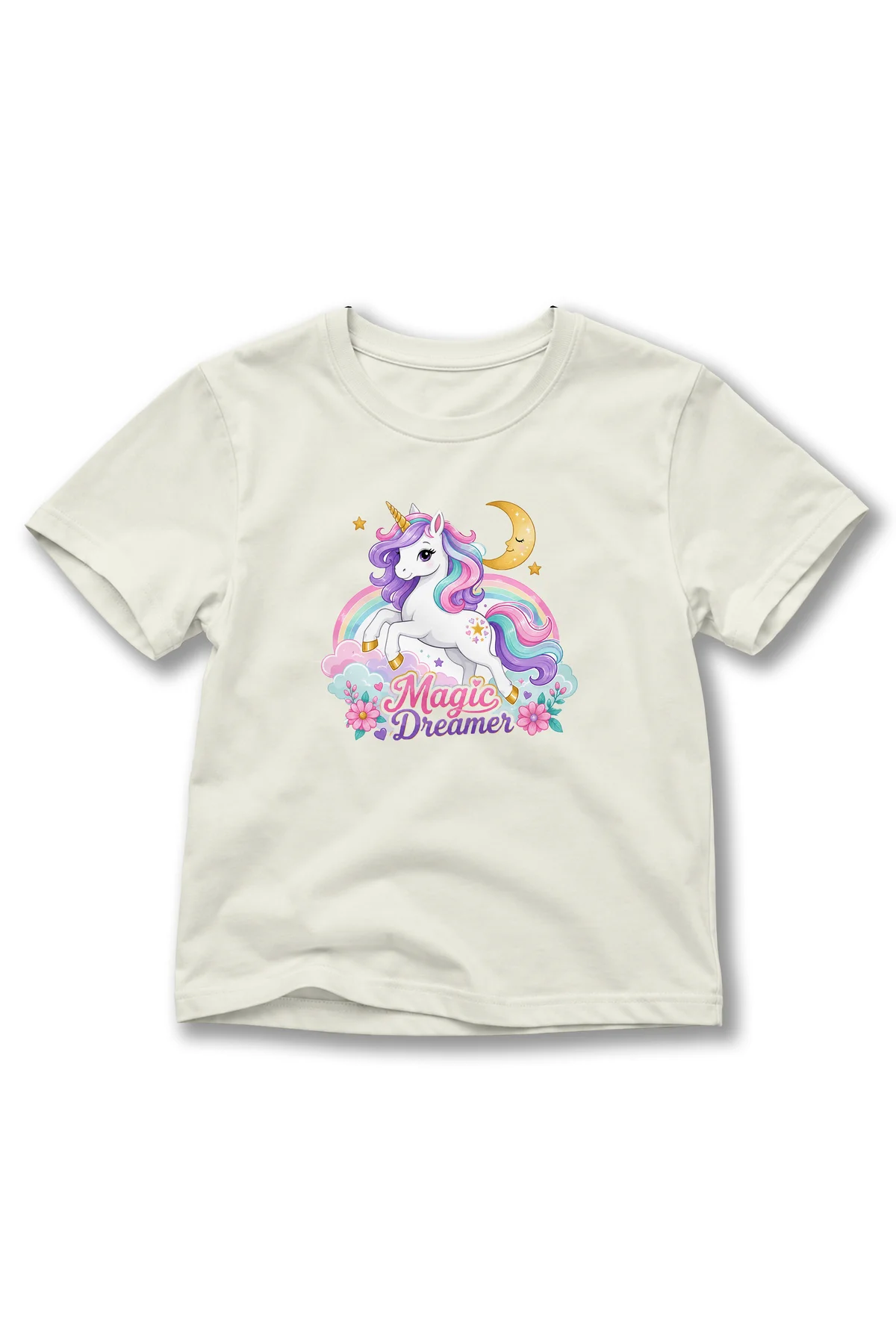 Kız Çocuk Unicorn Baskılı Kısa Kollu Bisiklet Yaka T-Shirt