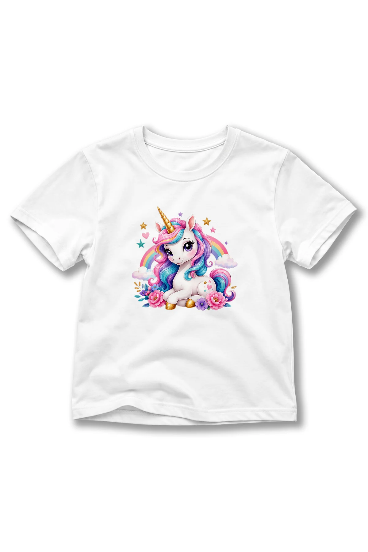 Kız Çocuk Unicorn Baskılı Kısa Kollu Bisiklet Yaka T-Shirt Kız Çocuk Unicorn Baskılı Kısa Kollu Bisiklet Yaka T-Shirt