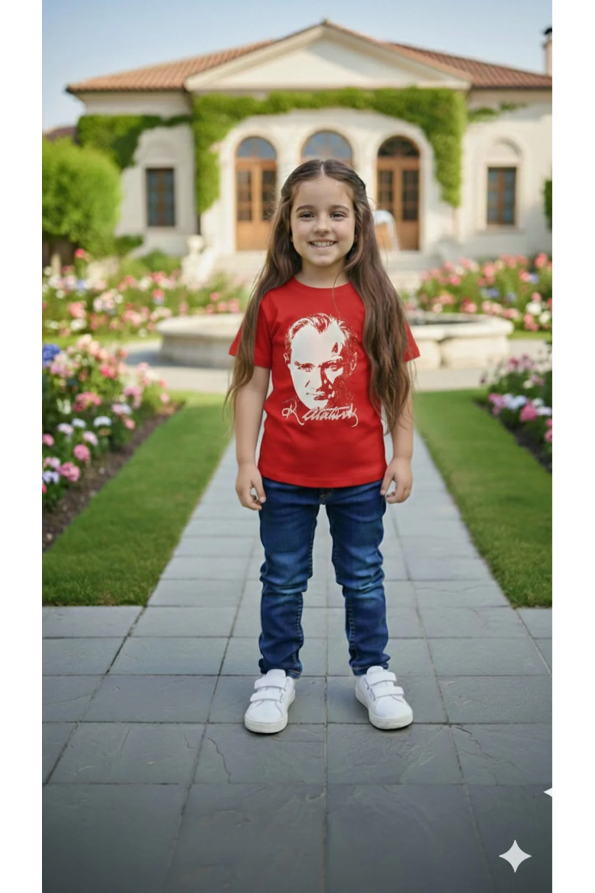 Kız Çocuk Unisex Tişört Atatürk Baskılı Kısa Kollu Rahat Günlük Ş