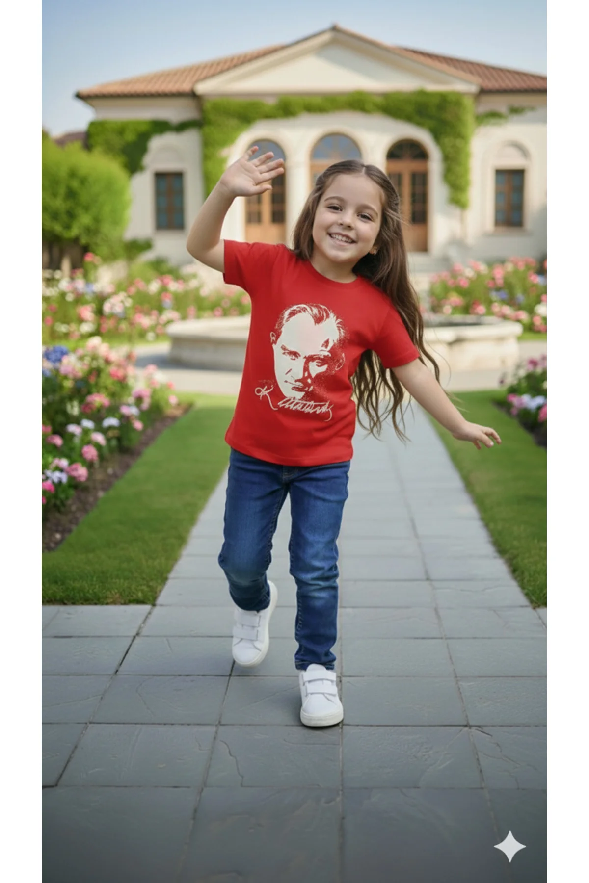 Kız Çocuk Unisex Tişört Atatürk Baskılı Kısa Kollu Rahat Günlük Ş