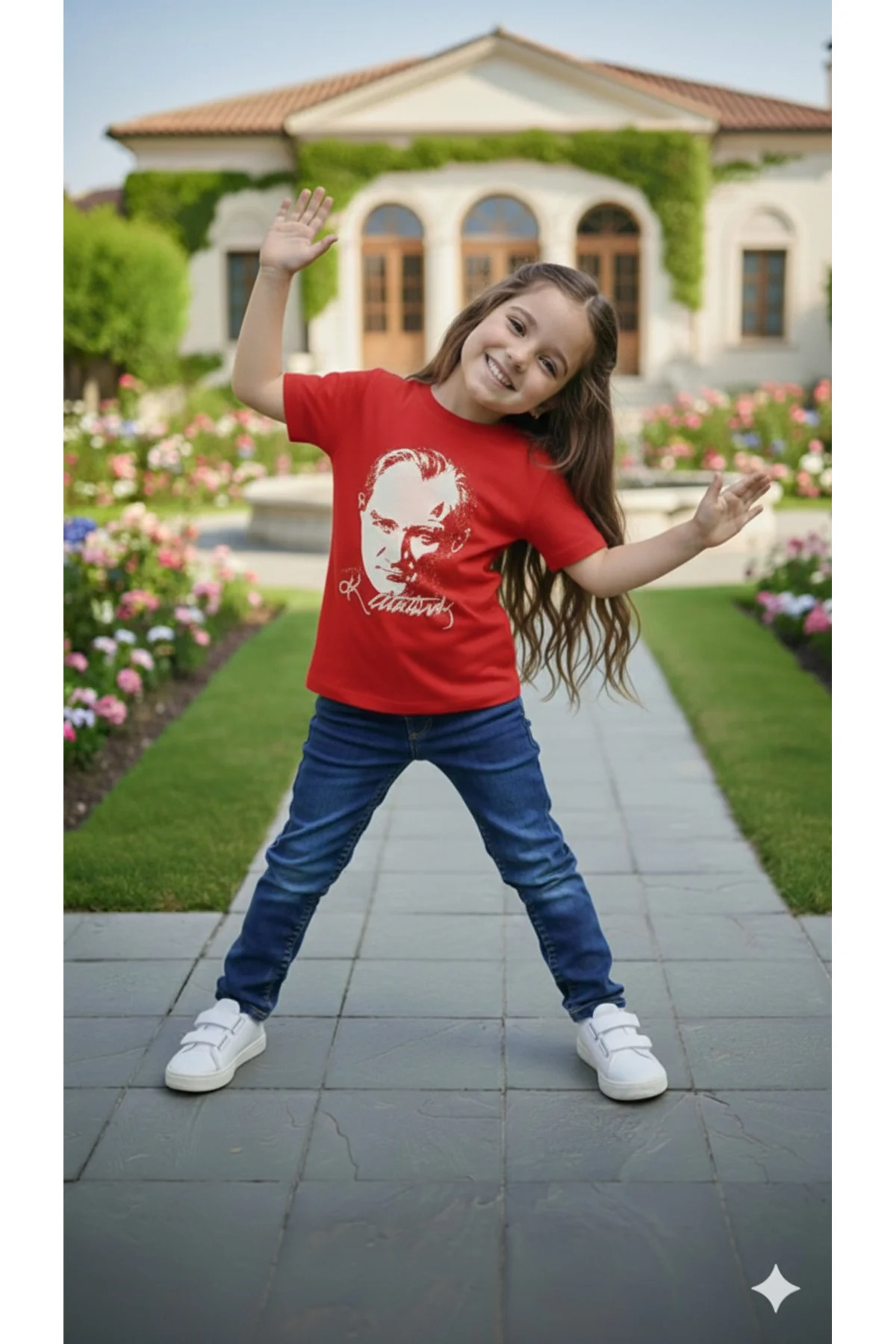 Kız Çocuk Unisex Tişört Atatürk Baskılı Kısa Kollu Rahat Günlük Ş