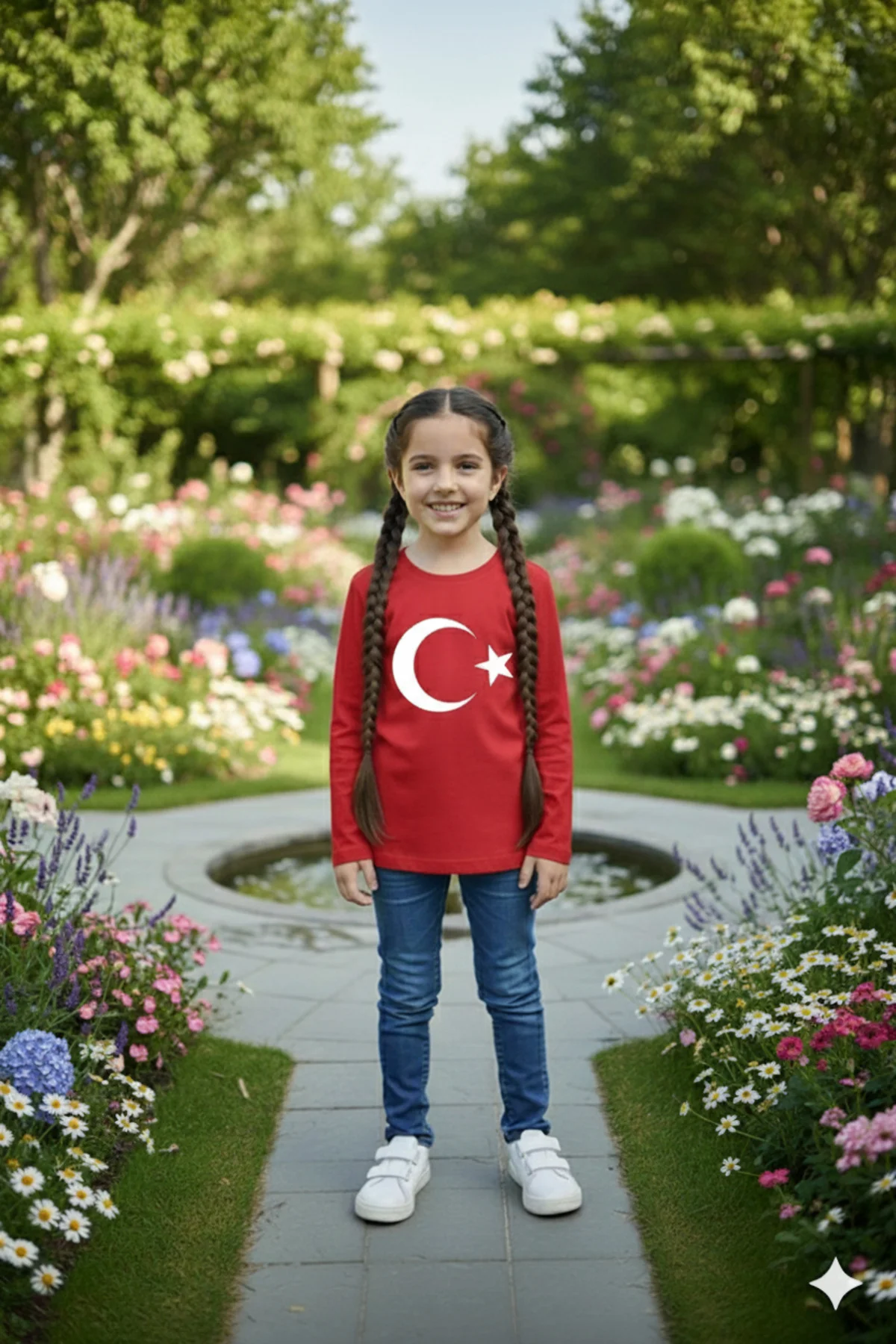 Kız Çocuk Unisex Tişört Kırmızı Ay Yıldız Baskılı Tişört Uzun Kol Kız Çocuk Unisex Tişört Kırmızı Ay Yıldız Baskılı Tişört Uzun Kol
