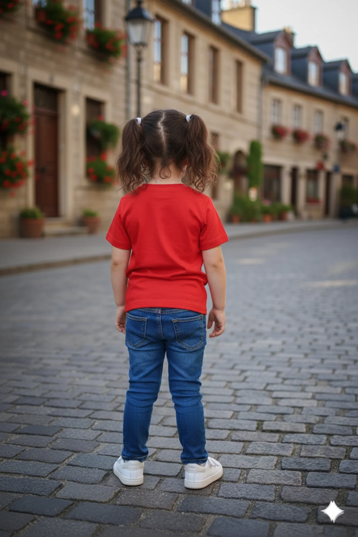 Kız Çocuk Unisex Tişört Kırmızı Ay Yıldız Baskılı Tişört Kısa Kol