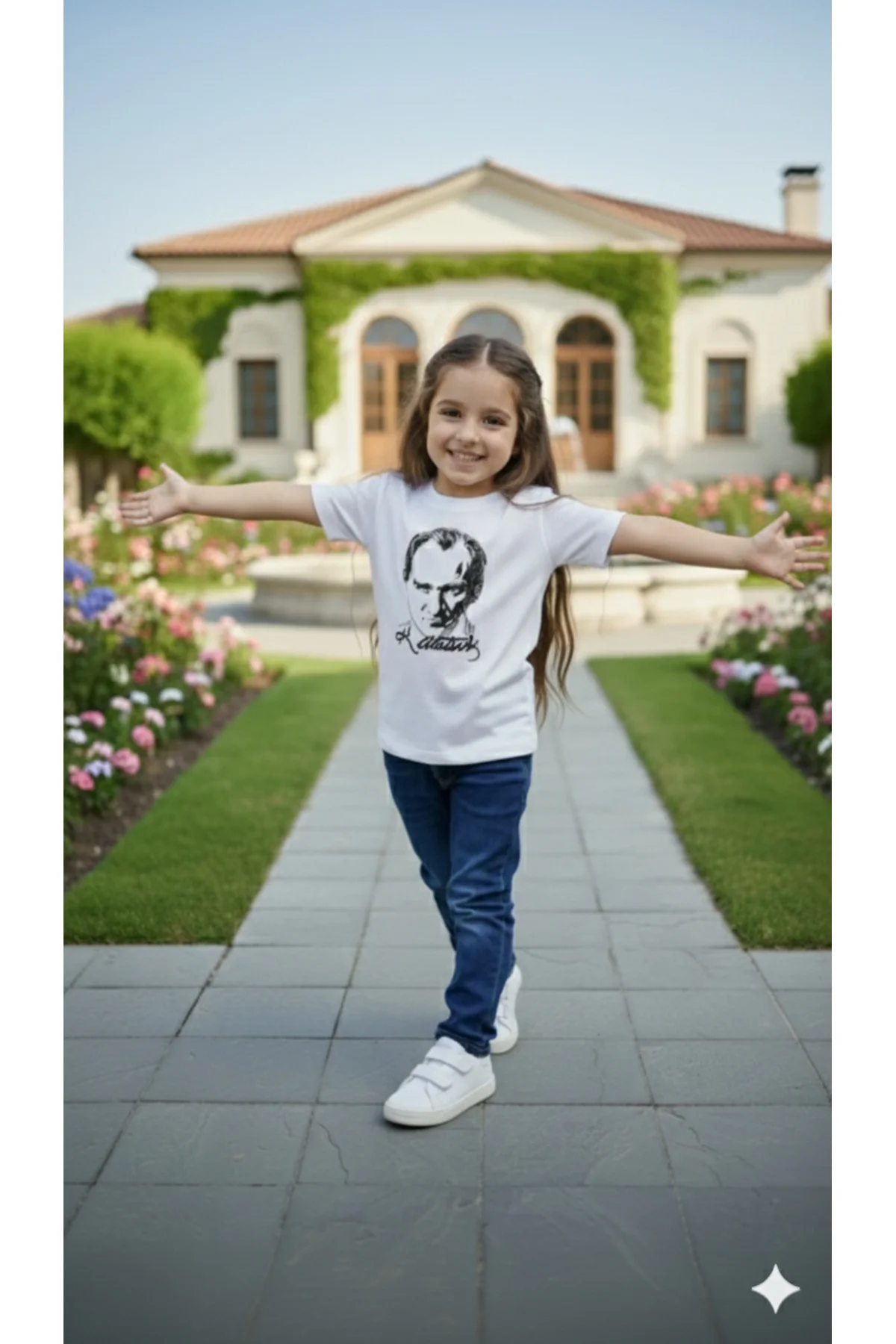 Kız Çocuk Unisex Tişört Atatürk Baskılı Kısa Kollu Rahat Günlük Şık Sweatshirt Modeli Tişört