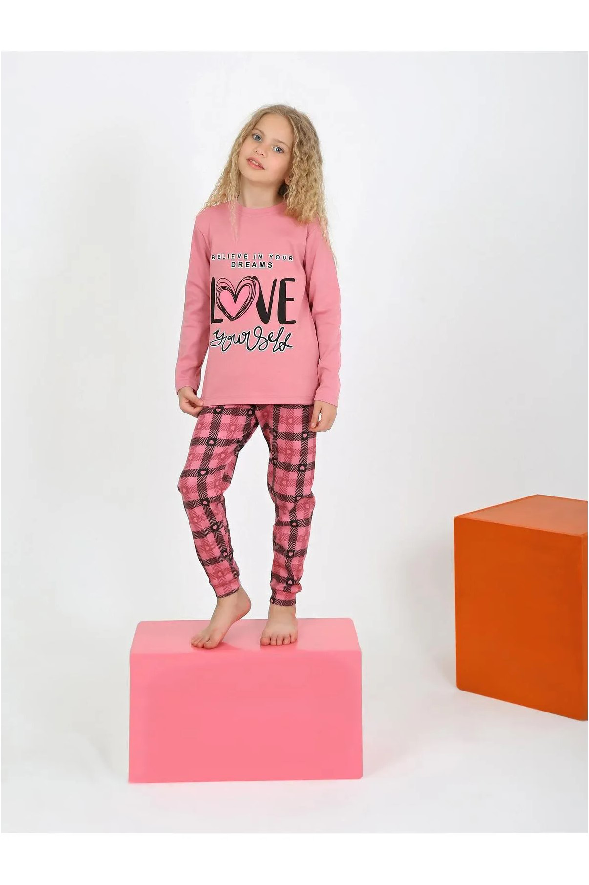 Kız Çocuk Uzun Kollu %100 Pamuklu Düğmeli Pijama Takımı 2/5 Yaş