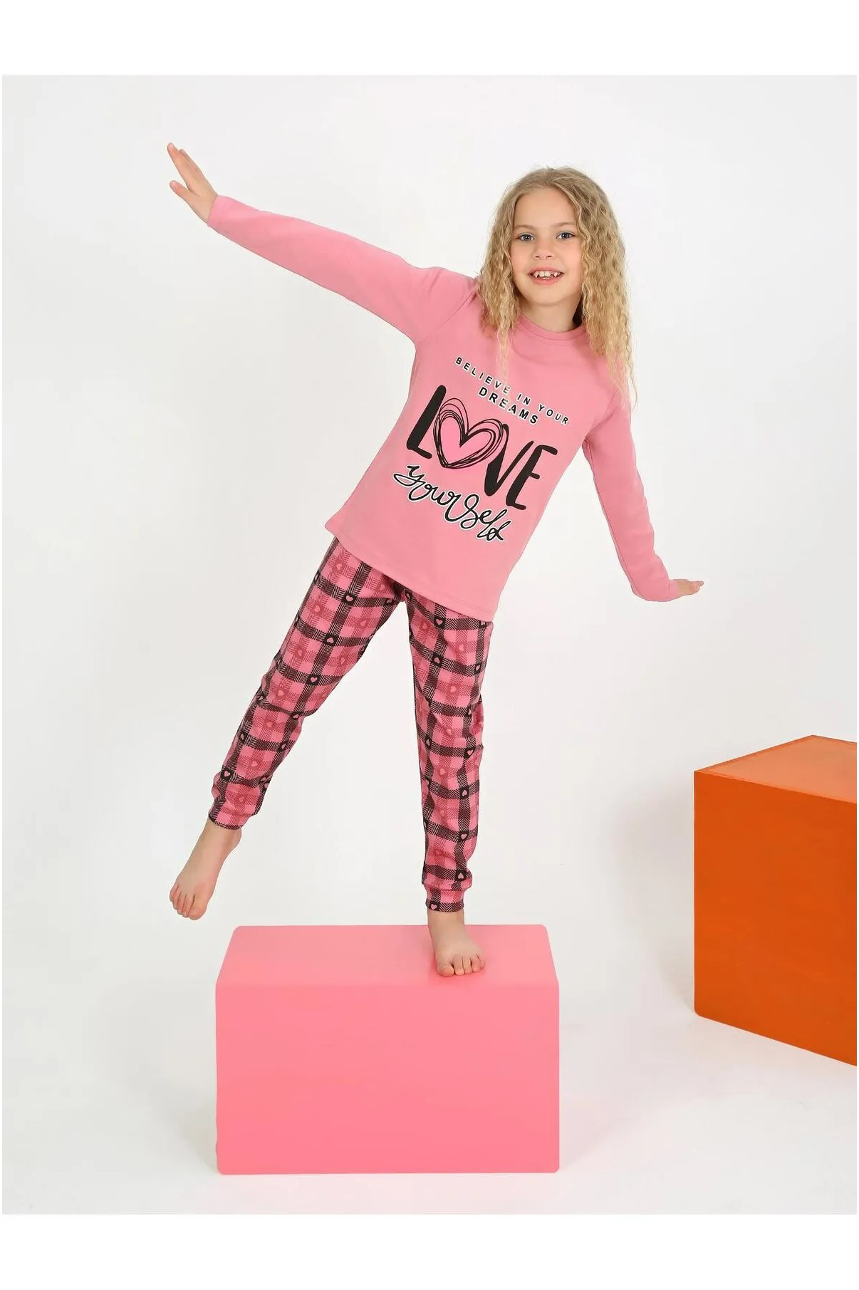 Kız Çocuk Uzun Kollu %100 Pamuklu Düğmeli Pijama Takımı 10/15 Yaş