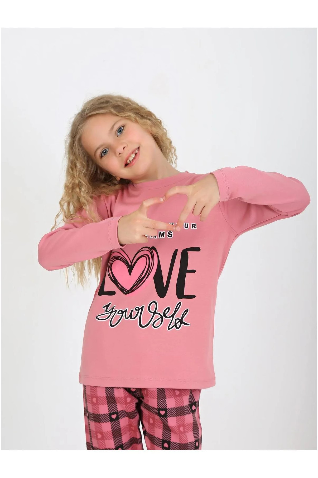 Kız Çocuk Uzun Kollu %100 Pamuklu Düğmeli Pijama Takımı 10/15 Yaş