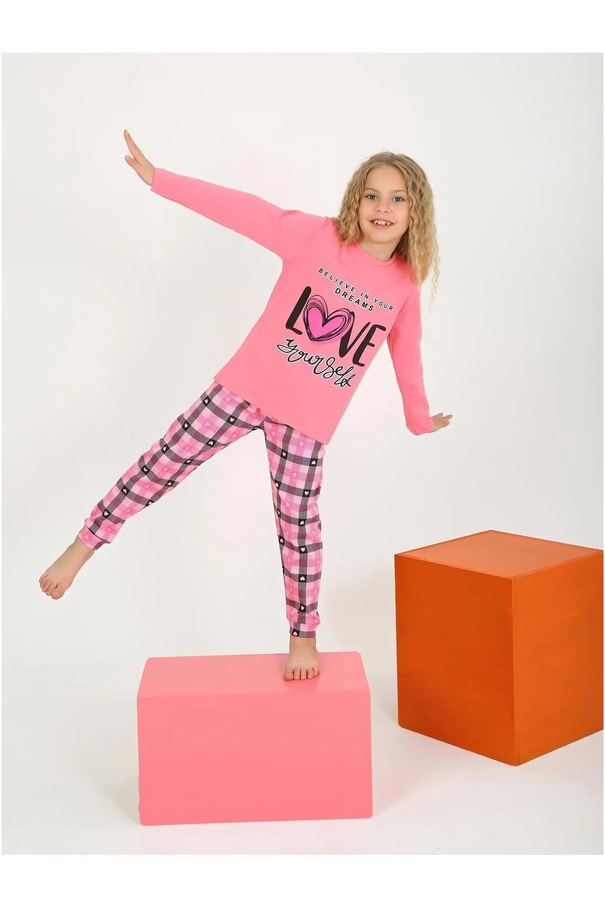 Kız Çocuk Uzun Kollu %100 Pamuklu Düğmeli Pijama Takımı 10/15 Yaş