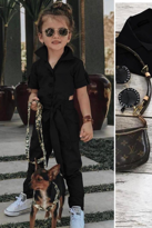 Kız Çocuk Yaka Beli Yırtmaç Detaylı Kemerli Siyah Tulum