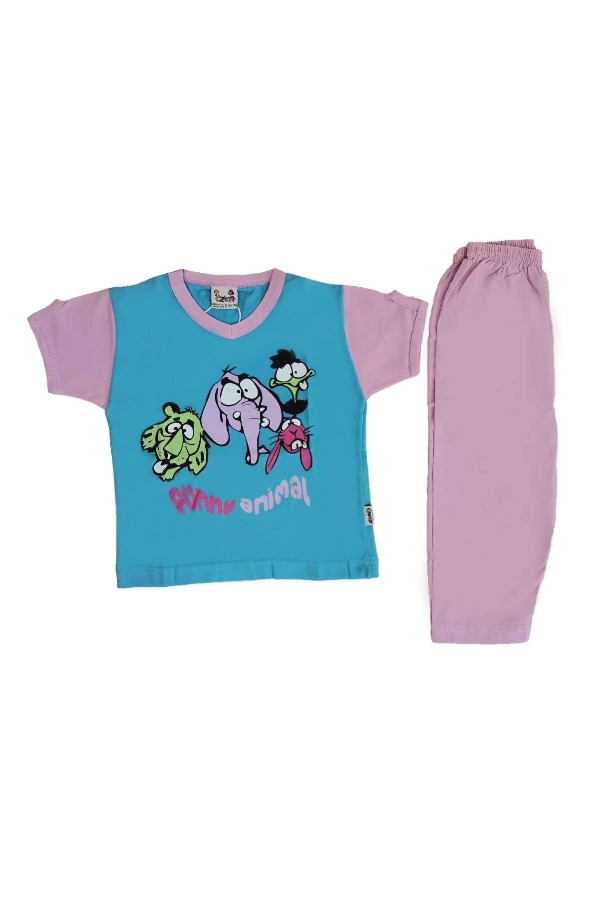 Kız Çocuk %100 Pamuk Yazlık Pijama Takımı - Mavi