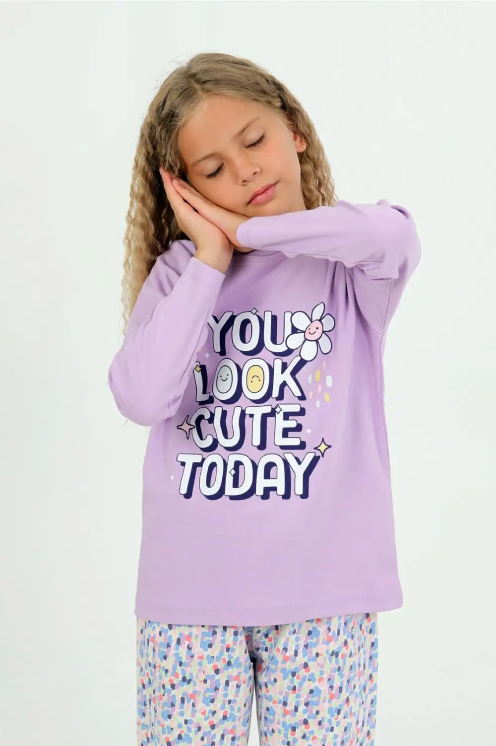 Kız Çocuk You Baklı Uzun Kollu %100 Pamuklu Düğme Detaylı Pijama