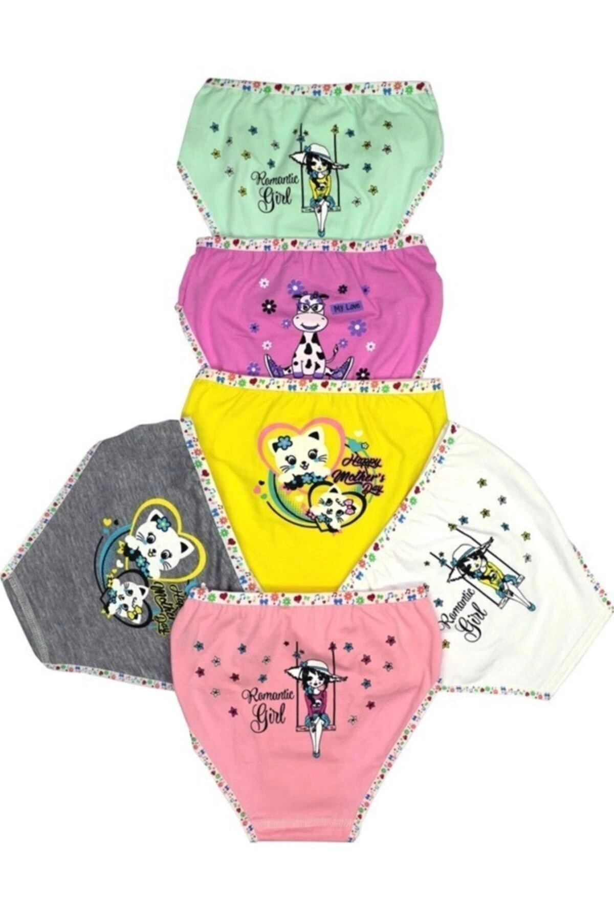 Tutku Kız Elastan Arkası Baskılı Bato 6 Adet Kombin