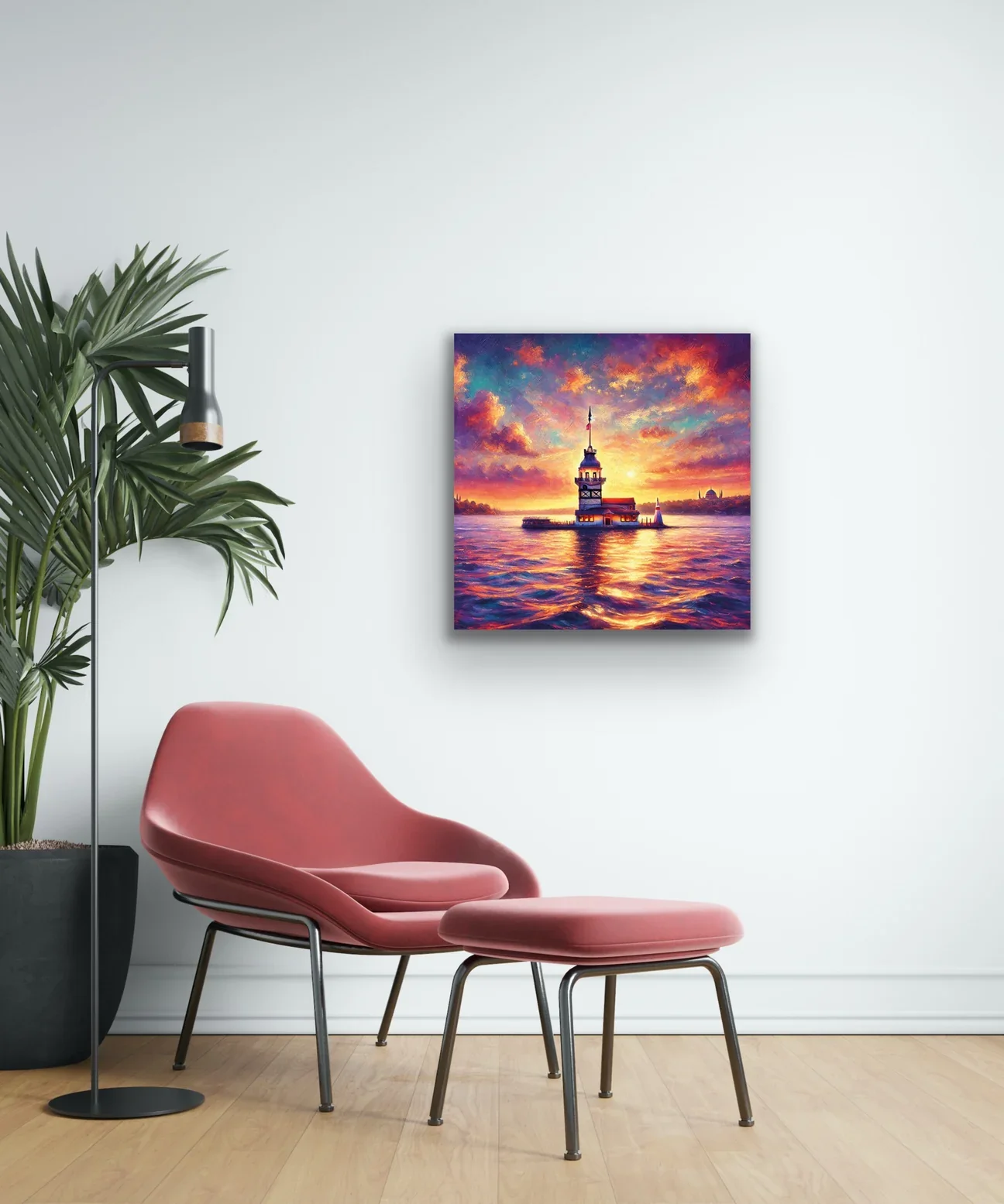 Kız Kulesi Kanvas Tablo 90x90cm - Çerçevesiz Duvar Sanatı