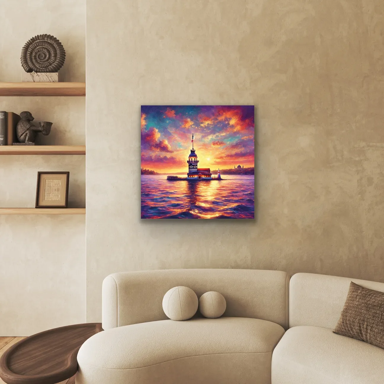 Kız Kulesi Kanvas Tablo 90x90cm - Çerçevesiz Duvar Sanatı