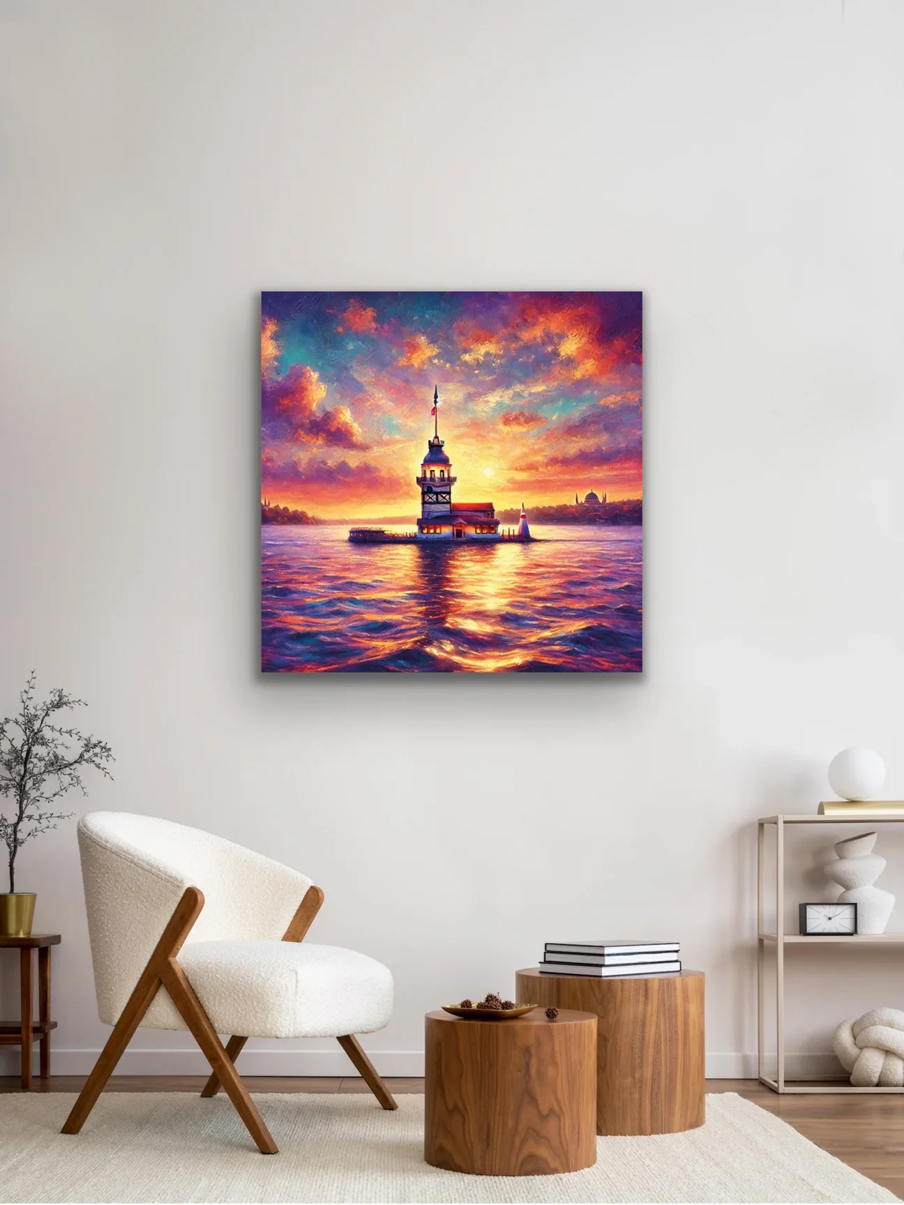 Kız Kulesi Kanvas Tablo 90x90cm - Çerçevesiz Duvar Sanatı