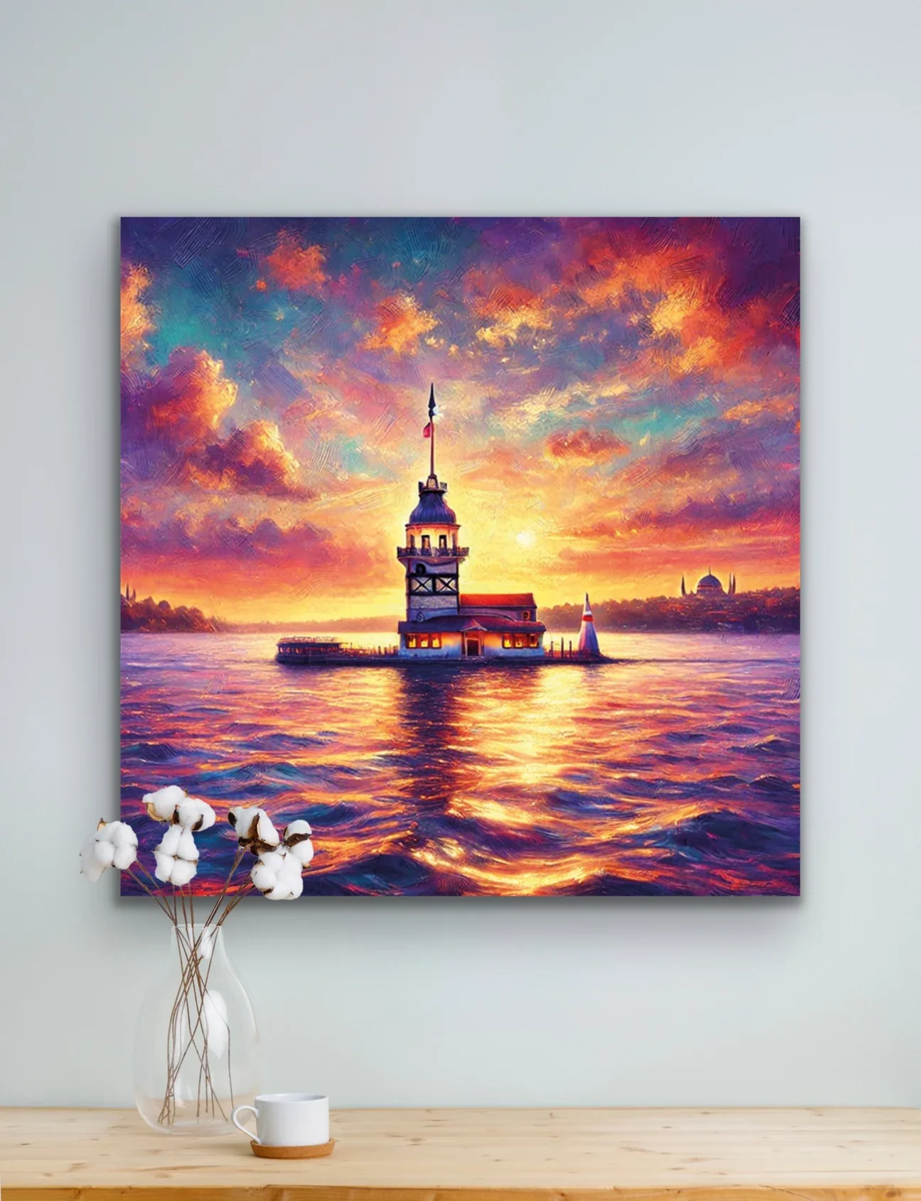 Kız Kulesi Kanvas Tablo 90x90cm - Çerçevesiz Duvar Sanatı