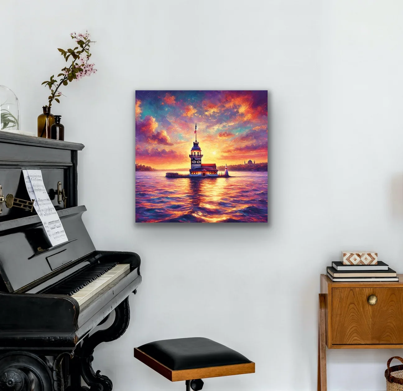 Kız Kulesi Kanvas Tablo 90x90cm - Çerçevesiz Duvar Sanatı