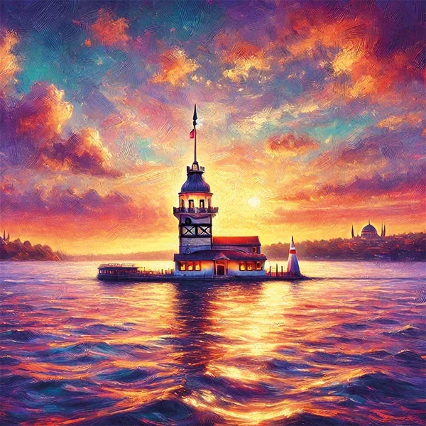 Kız Kulesi Kanvas Tablo 90x90cm - Çerçevesiz Duvar Sanatı