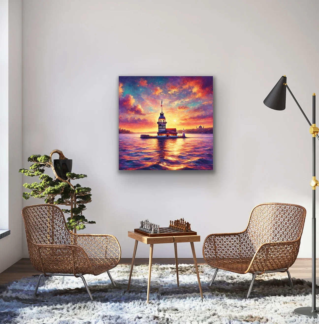 Kız Kulesi Kanvas Tablo 90x90cm - Çerçevesiz Duvar Sanatı