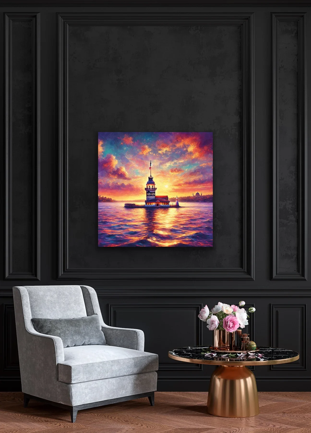 Kız Kulesi Kanvas Tablo 90x90cm - Çerçevesiz Duvar Sanatı