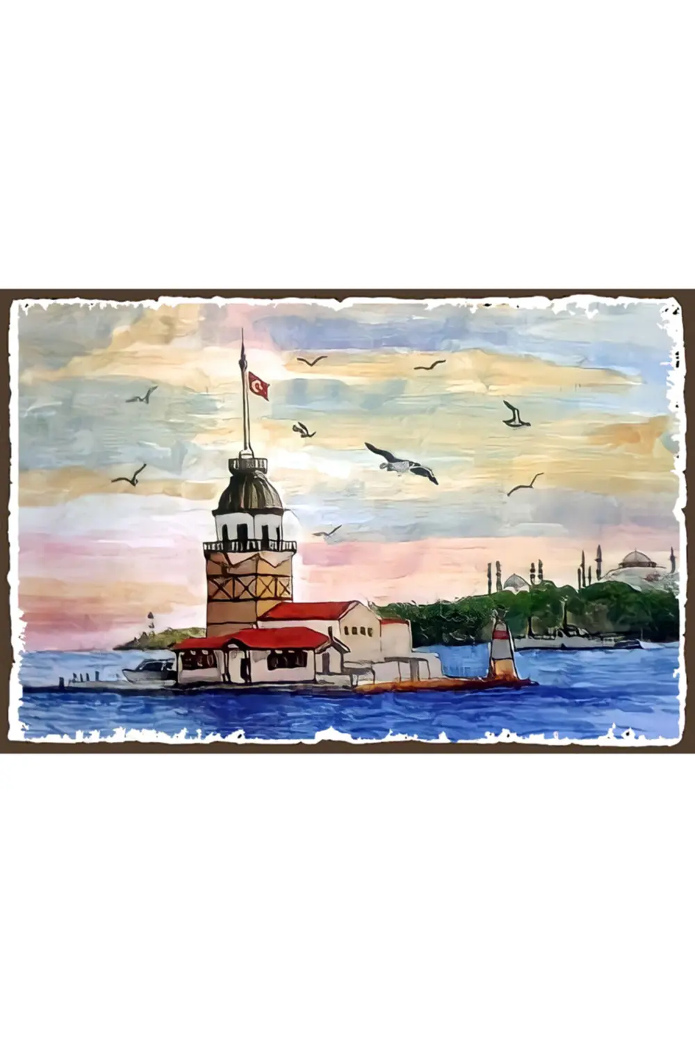 Kız Kulesi Retro Ahşap Poster Özel İstanbul Koleksiyonu -hbb