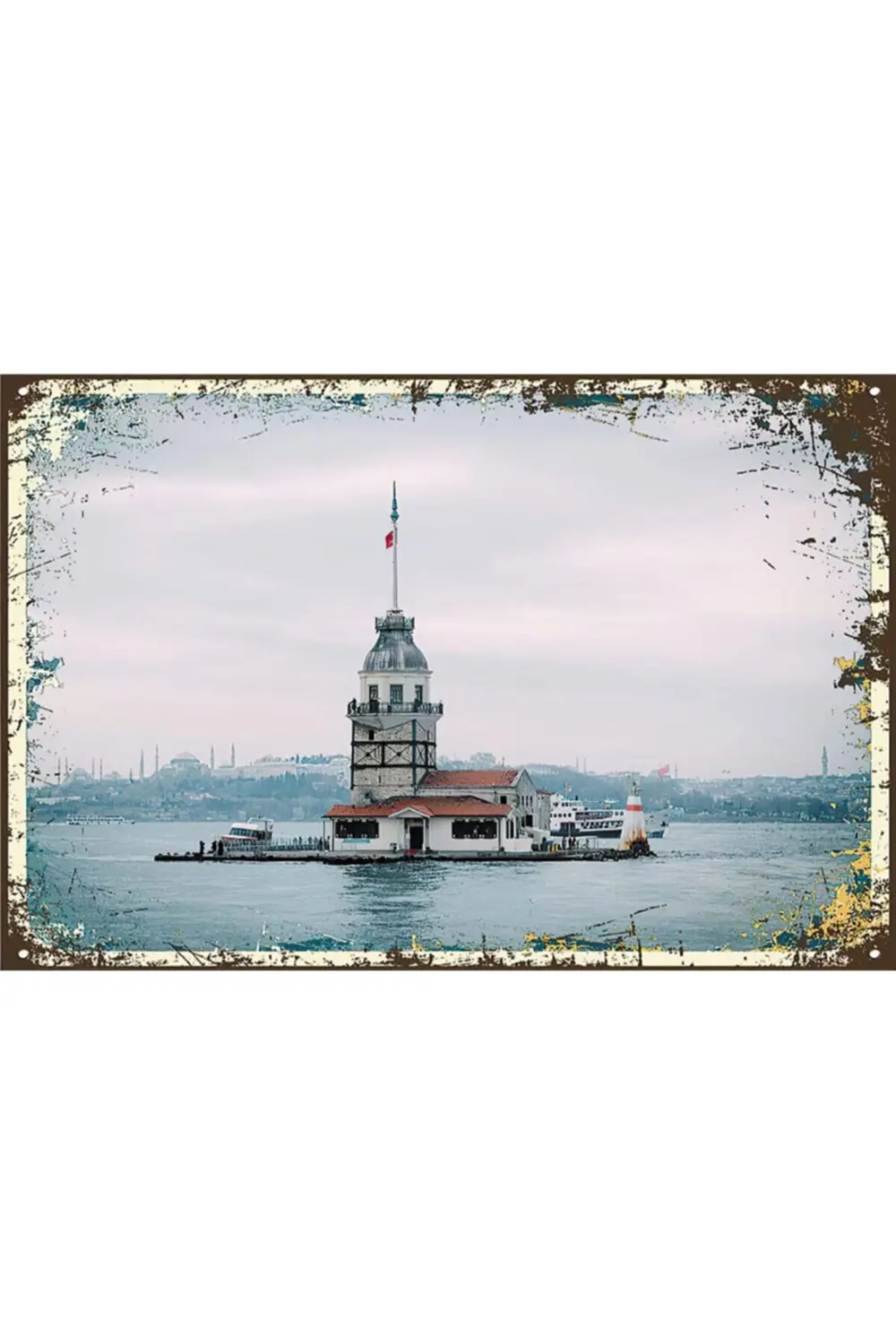 Kız Kulesi Retro Ahşap Poster